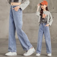 teen girls jeans new arrivals casual fashion loose high quality kids leg wide pants school children trousers 6 8 9 10 12 14years