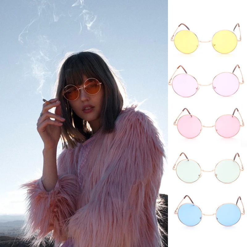 Женские солнцезащитные очки в металлической оправе круглые затемненные линзы