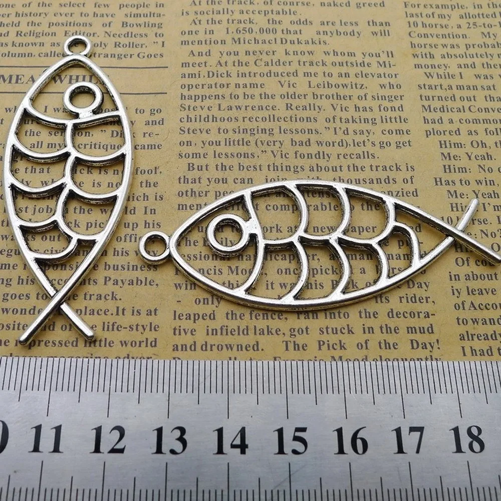 

40pcs Fish Charms 26mm x 69mm DIY Jewelry Making Pendant Antique Silver Color
