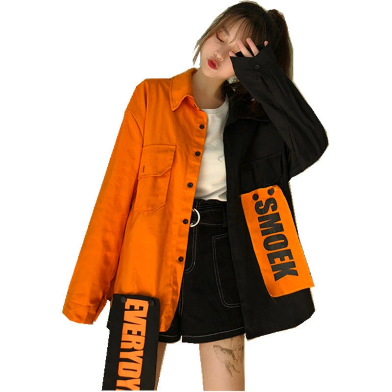 Женская джинсовая куртка свободного покроя длинная в стиле Харадзюку уличном