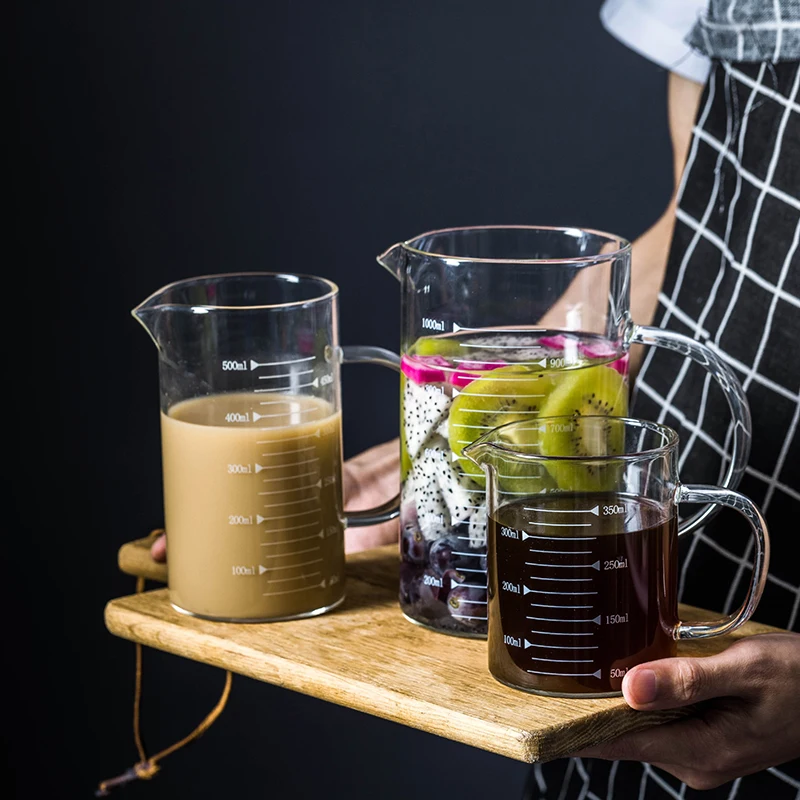 Творческий Стекло прозрачный мерная кружка с бамбуковой крышкой Пособия по