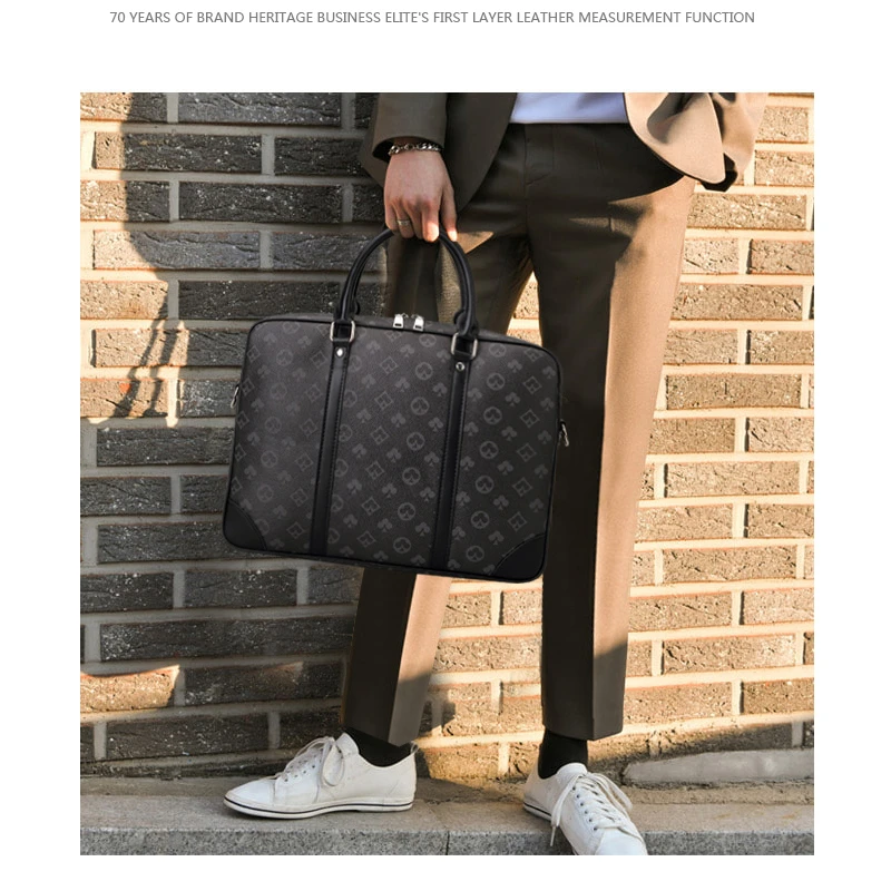 

Printed Leather Business Briefcase Men/Women Messenger Bag 14 inch Laptop Shoulder Bag Designer Crossbody Bags Computer Handbag