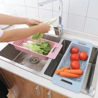 family practical household kitchen sink dishes tableware fruit drain telescopic basket
