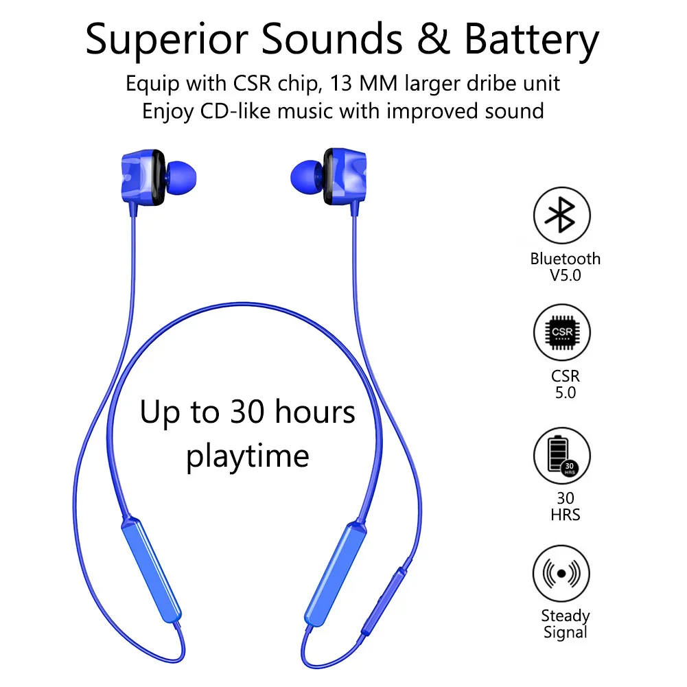 Tourya S7 Bluetooth 5 0 Eearphones Беспроводной спортивные Headphons 30 часов проигрывания во время