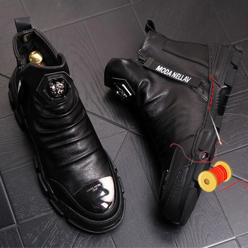 Leather No Plush Новинка; ботильоны ручной работы для молодых мужчин; модные зимние ботинки из натуральной кожи; Мужская брендовая Дизайнерская обувь наивысшего качества; 5#20/10D50 - Цвет: Leather No Plush