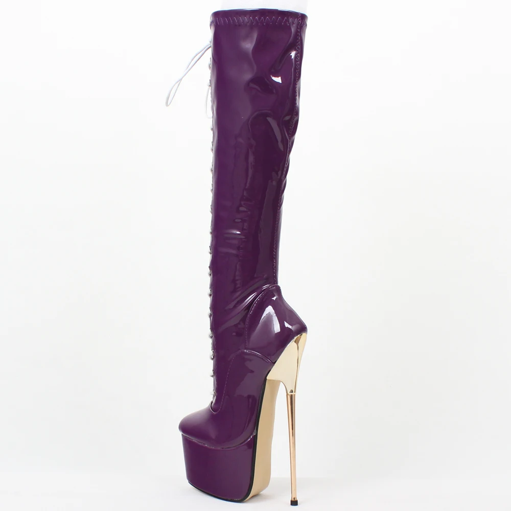 Knee-High Boots 22CM Super High Heel Platform Cross-tied Stiletto Metal Heels Prom shoes Plus Size 36-46