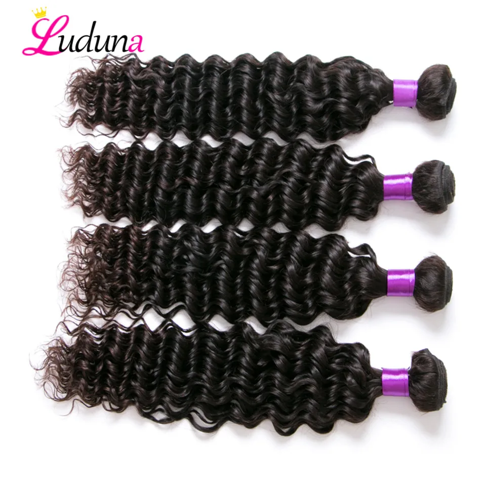 Luduna индийские глубокие волнистые пряди 4 натуральные кудрявые пучки волос супер