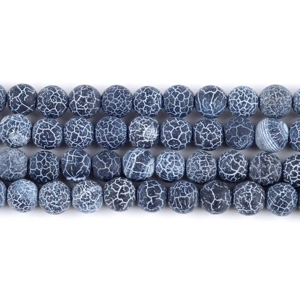 Натуральный Мороз трещины Агаты Черный Камень круглые бусины Свободные Spacer