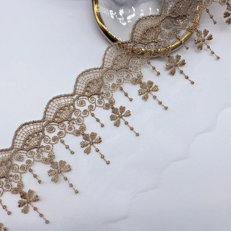 2 ярда кружевная веерообразная вышивка золотая нить