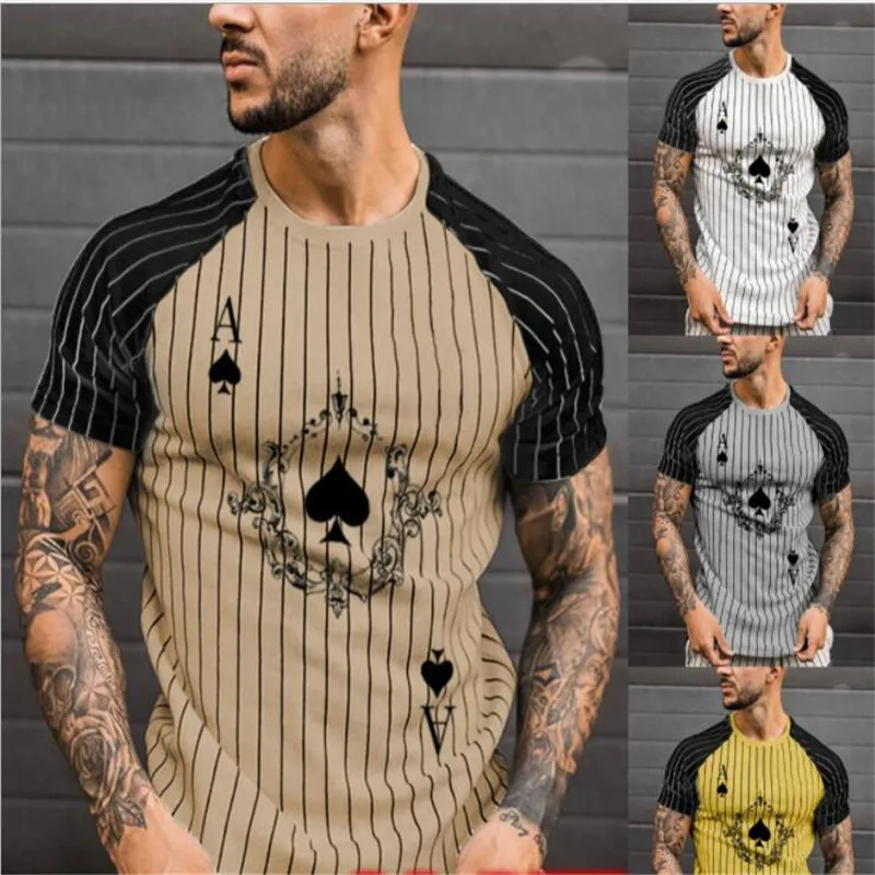 

T Shirt Men Short Sleeve Tshirt Summer Men Clothing Streetwear Round Neck Mesh Fashion Poker Print Short Sleeve T-Shirts Tops