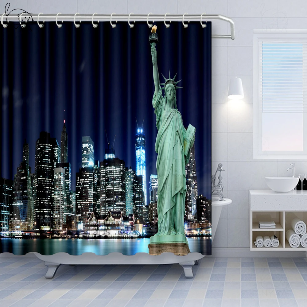 Черно белая душевая занавеска Vixm ванночка из ткани с панорамным изображением