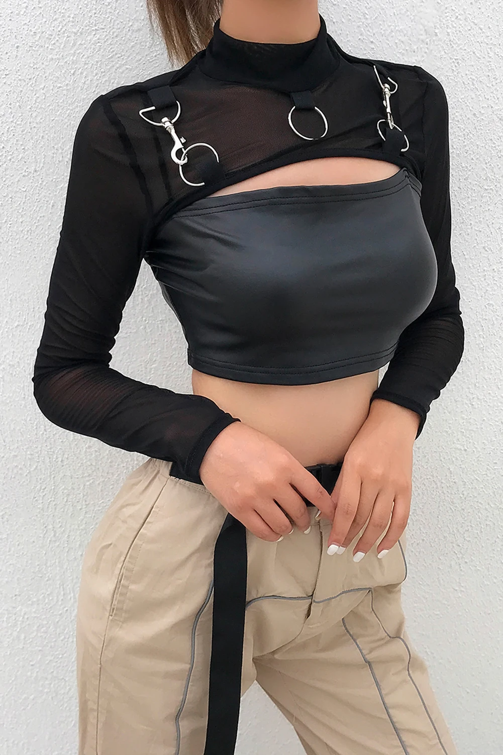 

Women T Shirt See Through Transparent Mesh Tops Long Sleeve Sheer Slim Ladies Turtleneck T-Shirt New Arrival Women t shirt