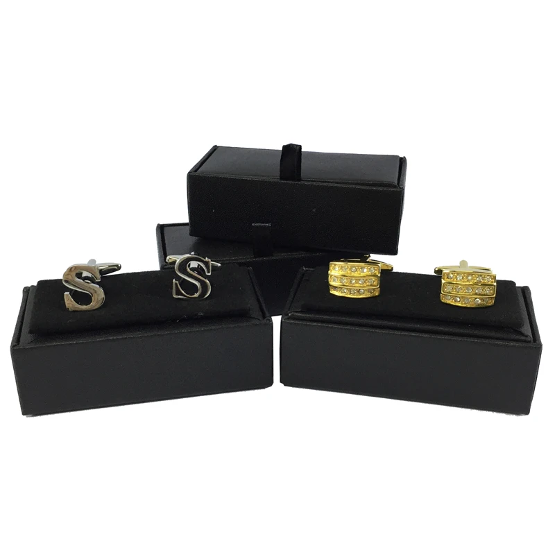 

Black Cufflink Twins Box Imitation Paper Jewelry Boxes Business Wedding Party Gift Box 8*3.8*2.8Cm Personalised Jewellery Holder