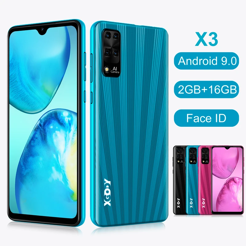 global celular smartphone android 9 0 6 3 big screen face id unlock 2gb 16gb quad core 3000mah dual sim 8mp camera mobile phone free global shipping