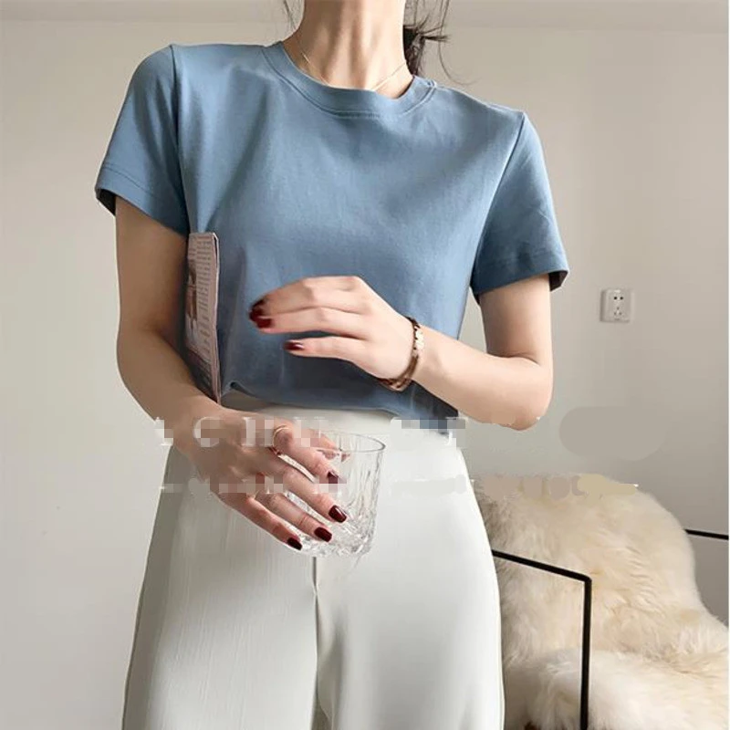 

Женская футболка с круглым вырезом, однотонная Базовая футболка из мягкого хлопка, 5 цветов, весна-лето 2020