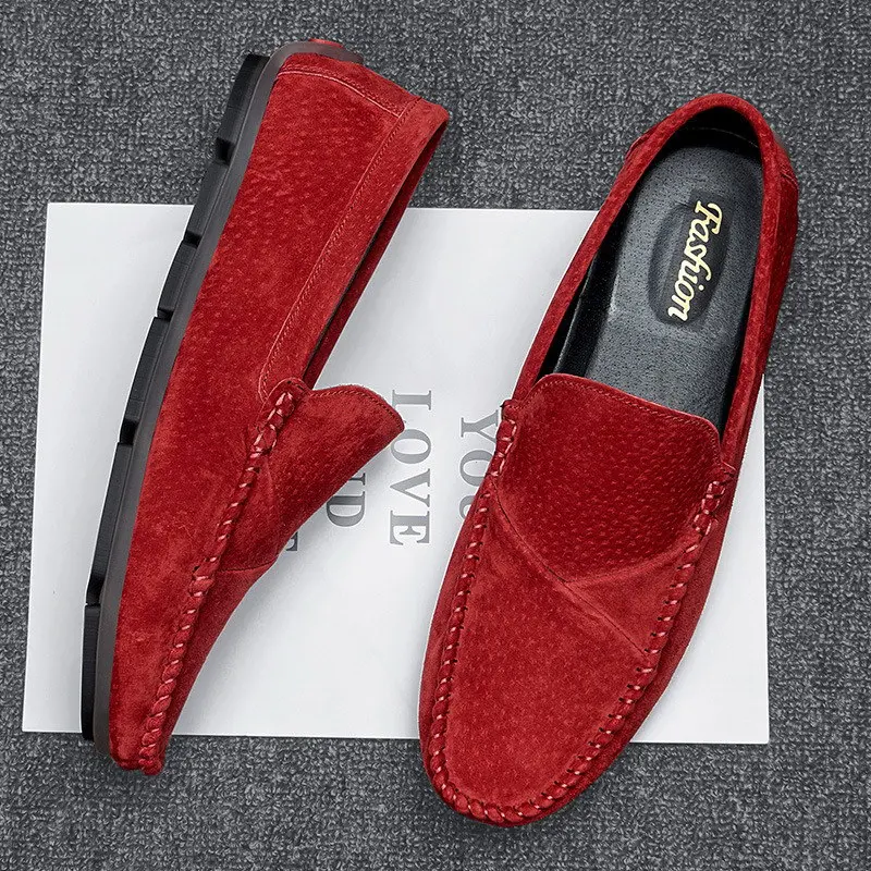 

ERRFC Spring New Arrival Mens Red Loafer Shoes Fashion Forward Nubuck Slip On Trending Flats Driving Zapatos Plus Size 38-48