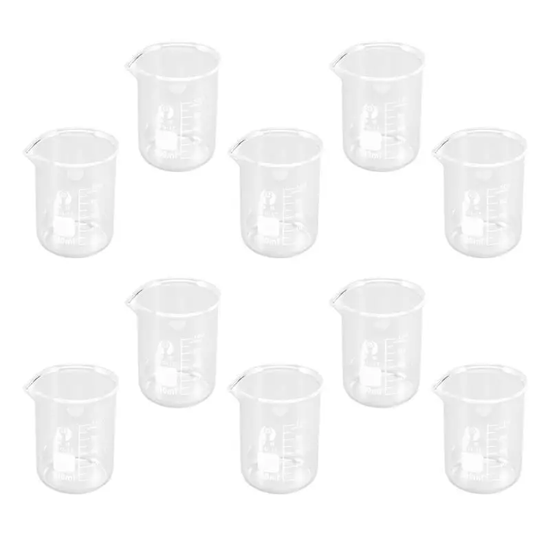 

10Pcs Glass Beakers Glass Graduated Measuring Cup Liquid Beaker for Laboratory