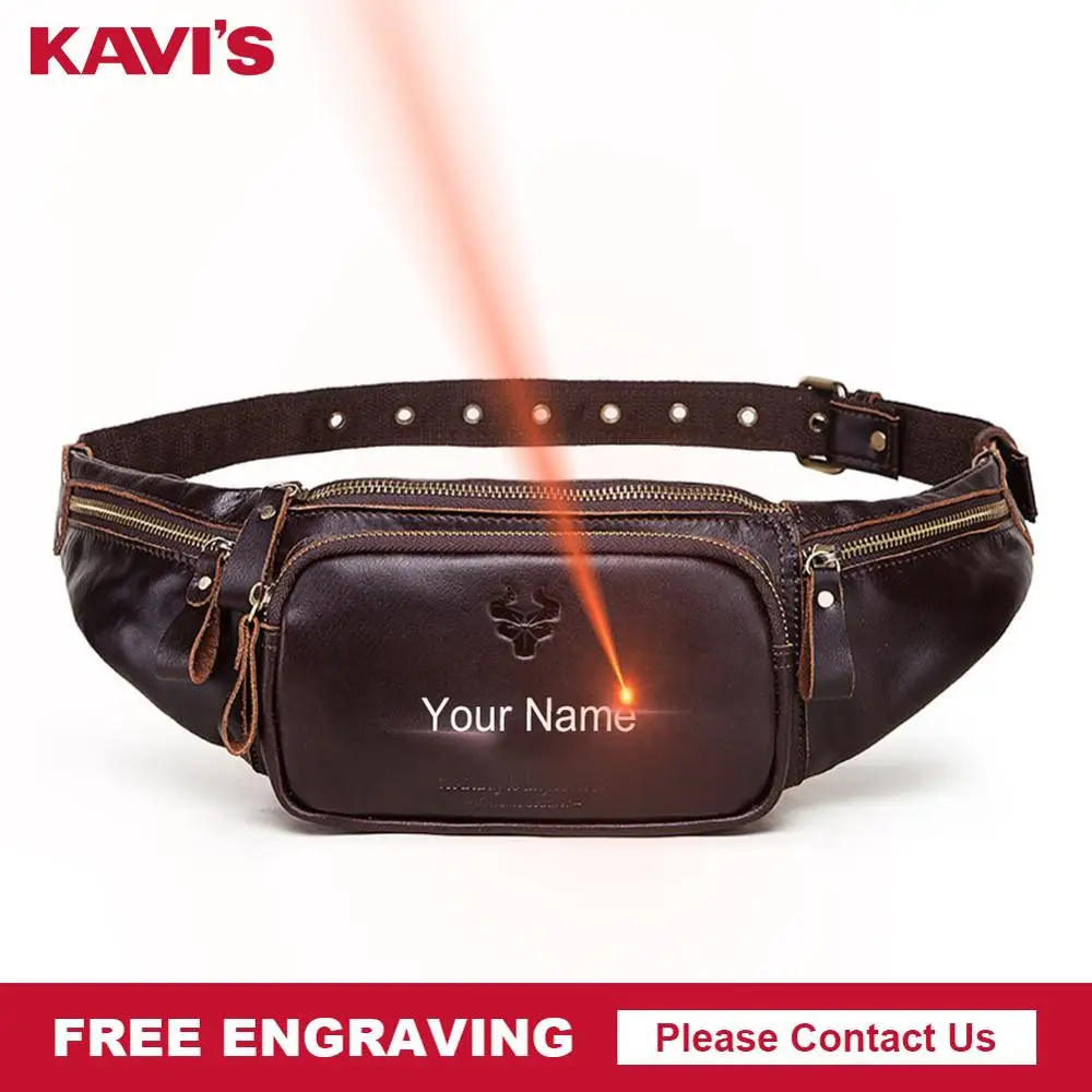 KAVIS хит 100% воловья кожа натуральная поясная сумка для мужчин мужская с петлями