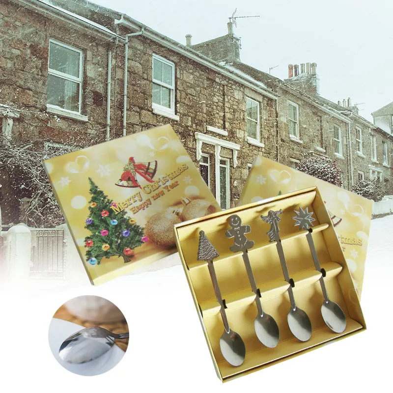 

4 PCS Mini Christmas Stainless Steel Coffee Tea Kids Spoon Kitchen,Dining & Bar Teaspoon Tableware