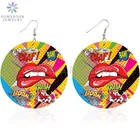 SOMESOOR Love U Kiss Me Lips Comics Bubble Prinetd деревянные серьги-подвески LOL WOW Boom, деревянные Стикеры с принтом, подарки для женщин