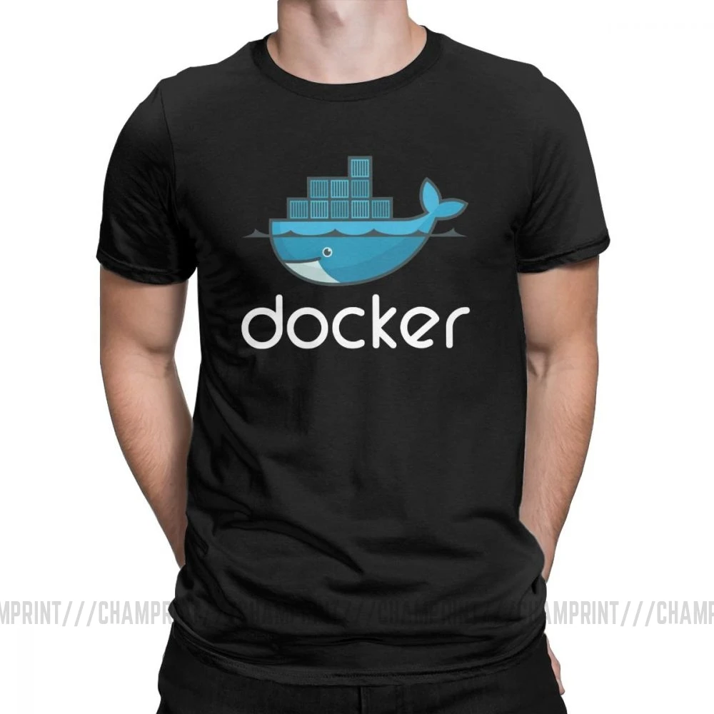 Мужская футболка с логотипом Docker, Linux, Javascript, компьютерная хлопковая одежда, Забавные футболки с коротким рукавом и круглым вырезом, графические футболки - Цвет: Черный