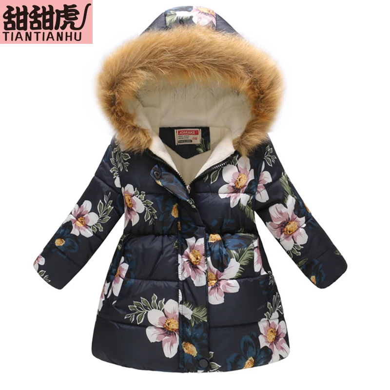 Осенне зимние пуховые куртки с капюшоном и рисунком для девочек куртка детская