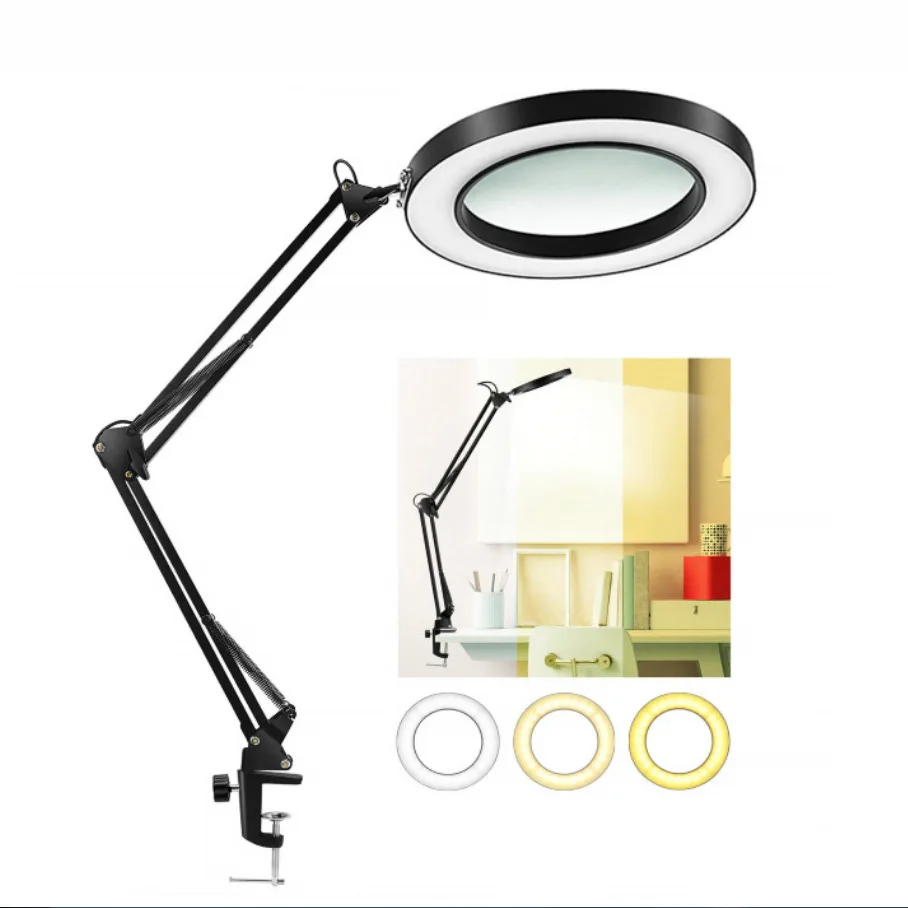 

кольцевая лампа 6-дюймовый светодиодный светильник s со складным рычагом, круглый светильник с регулируемой яркостью, увеличительное стекл...