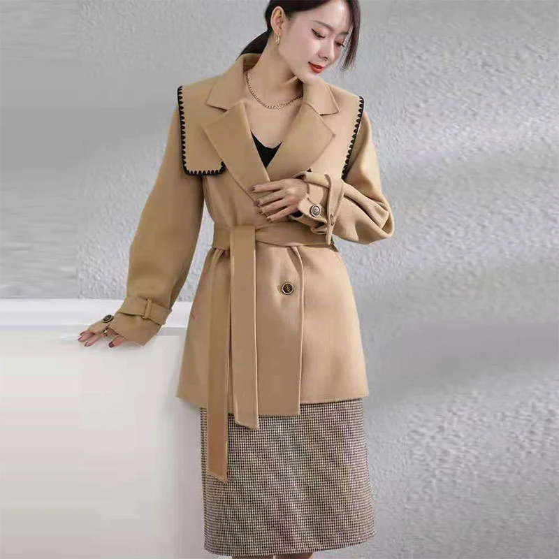 

Двустороннее Женское пальто средней длины в стиле Хепберн, новинка 2021, осенне-зимнее шерстяное пальто высокого качества, Корейская версия