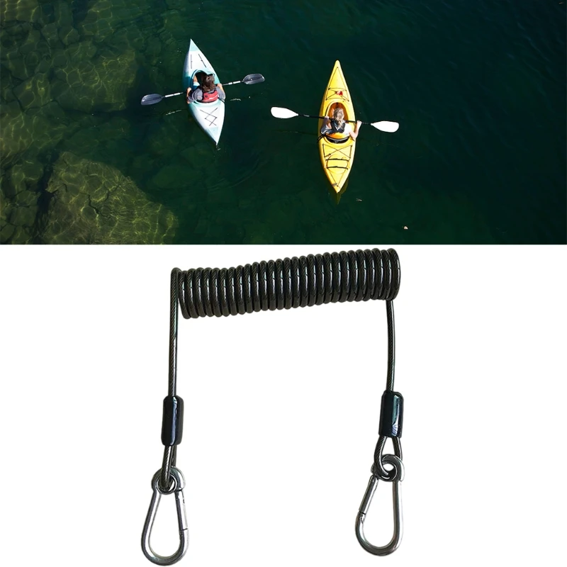 

L38F Retractable Tool Lanyard Fishing Coiled Lanyard Heavy Duty Safety Rope Wire Rope for Kayak Paddles Sea Fishing