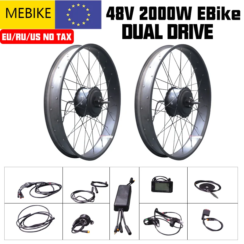 Billig Ebike Fett Conversion Kit Hinterrad 48V 1000W * 2 Drehen Bürstenlosen Hub Motor Für Elektro Fett Fahrrad Kit Schnee Rad 20 LCD Display