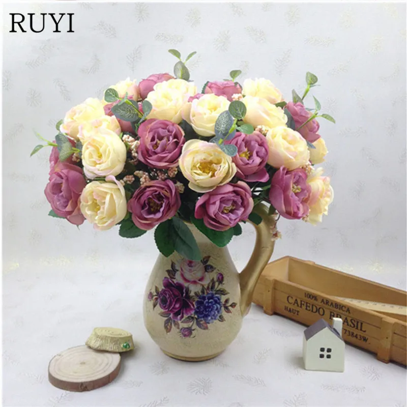 Европейский Букет из 10 искусственных цветов свадебная шелковая ткань