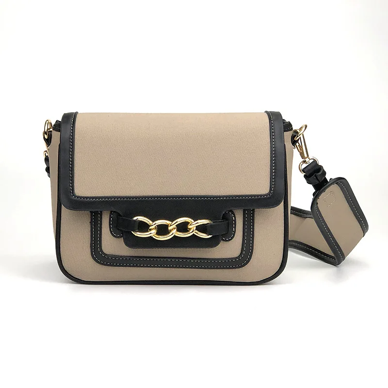 

2021 Fashion Female Color Matching Handbag Metal Chain Shoulder Bag New Design Canvas Flap Women Bag
