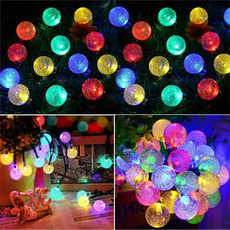 Solar String Lights Outdoor 60 Led Crystal Globe Lights with 8 Modes Waterproof Solar Powered Patio Light for Garden Party Decor images - 6