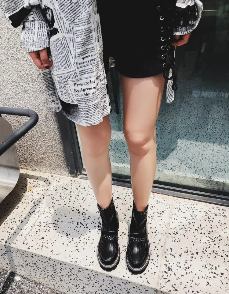 Buono Scarpe/женские ботильоны с металлическими цепочками; полуботинки с эластичными кисточками; черная обувь на платформе в стиле панк; Mujer; женские носки;