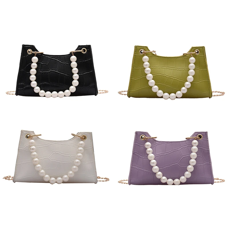 

Retro Bag Handbag Women Crocodile Leather Pattern Pearl Shoulder Bag PU Leather Bag Ladies Small Crossbody Bag 2 Way Wear