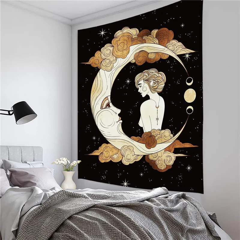 Psychedelic Moon гобелен со звездами Girl настенная подвесная комната Sky ковер спальни