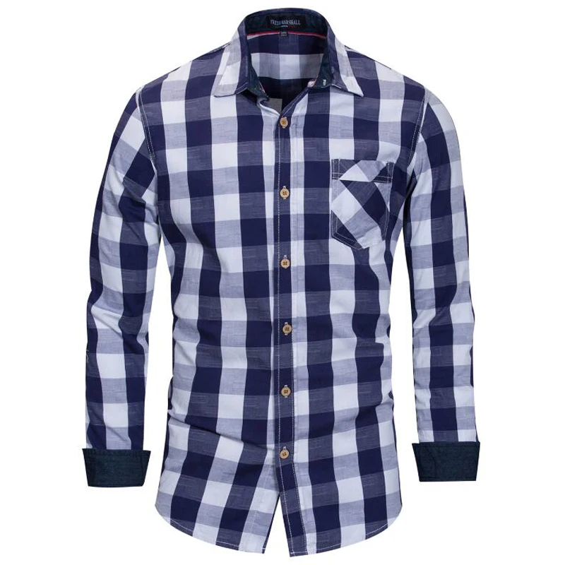 

2019 евро Размеры XXXL Новое поступление Для Мужчин's Рубашки в клетку с длинным рукавом Повседневное джинсовая рубашка Для мужчин Уличная Бизн...