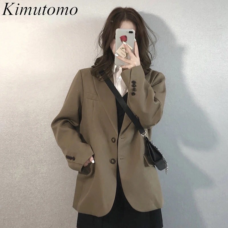 

Женский блейзер-топ Kimutomo, модель 2021 года, корейский стиль, весна-осень, элегантные темпераментные однобортные куртки со множеством карманов