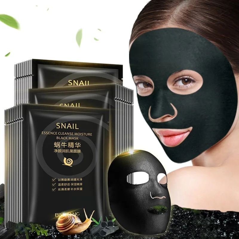 

10pcs/lot Snail Essence Net Facial Muscle Black Mask Moisturizing Exfoliating Skin Care Skincare Collagen Face Disposable