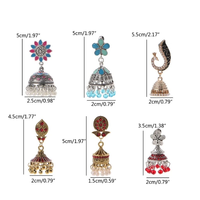 

6 Pairs Ethnic Indian Jhumka Jhumki Ethnic Dangle Earring Sets for Women Vintage Tassel Bell Drop Earrings Boho Jewelry