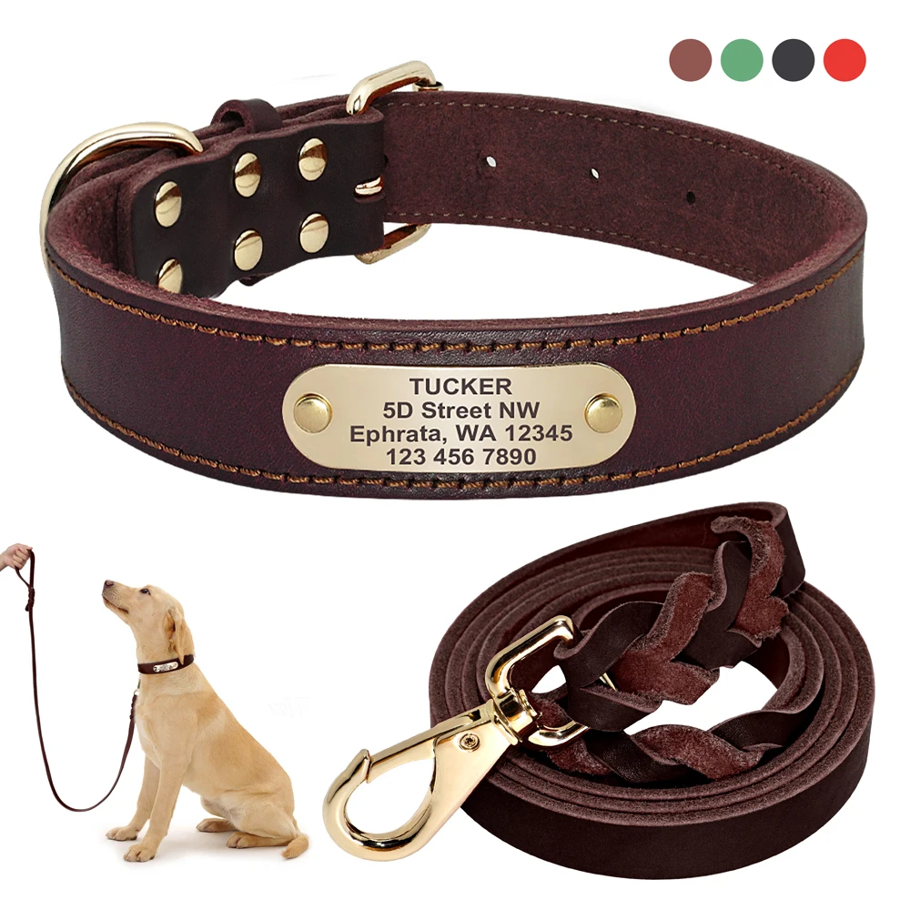 Ошейник из натуральной кожи под заказ персонализированный поводок для собак