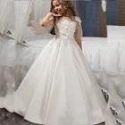 Платье принцессы для вечерние ринки, свадьбы, 2021, летнее стильное бальное платье в пол с круглым вырезом, рукавом до локтя и цветочным жемчугом для девочек