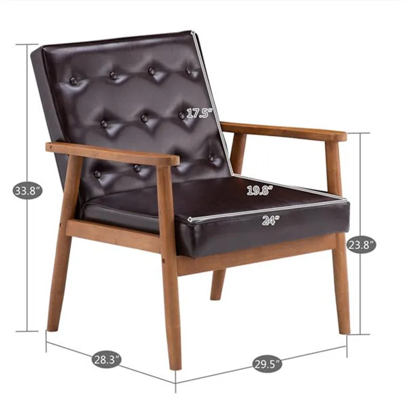

75 x 69 x 84cm Retro Modern Wooden Single Chair Brown PU Living Room Furniture