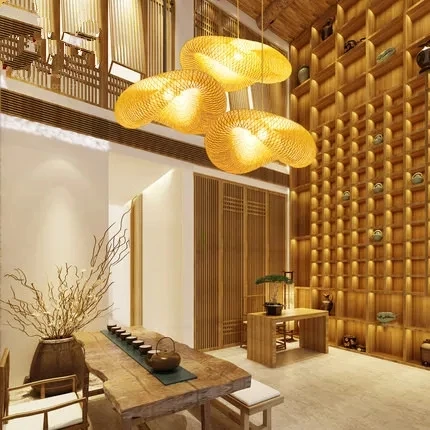 Скандинавский деревянный подвесной светильник кухонный бамбуковый