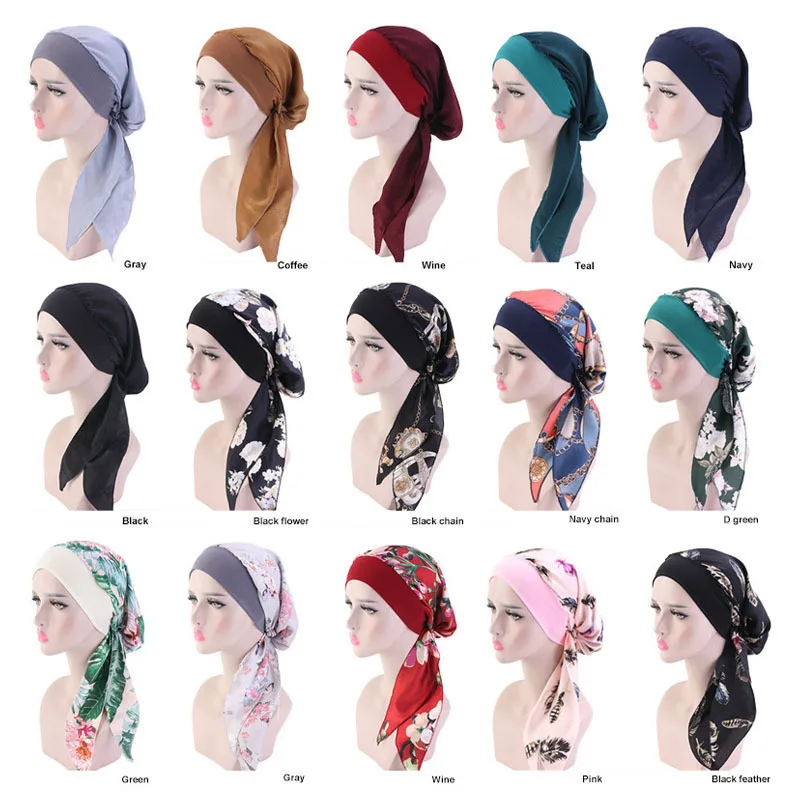 

Women Muslim Hijab Hair Styling Cap Chemo Flower Print Hat Turban Cap Pre-Tied Cover Head Scarf Wrap Headwear Hair Styling Tool