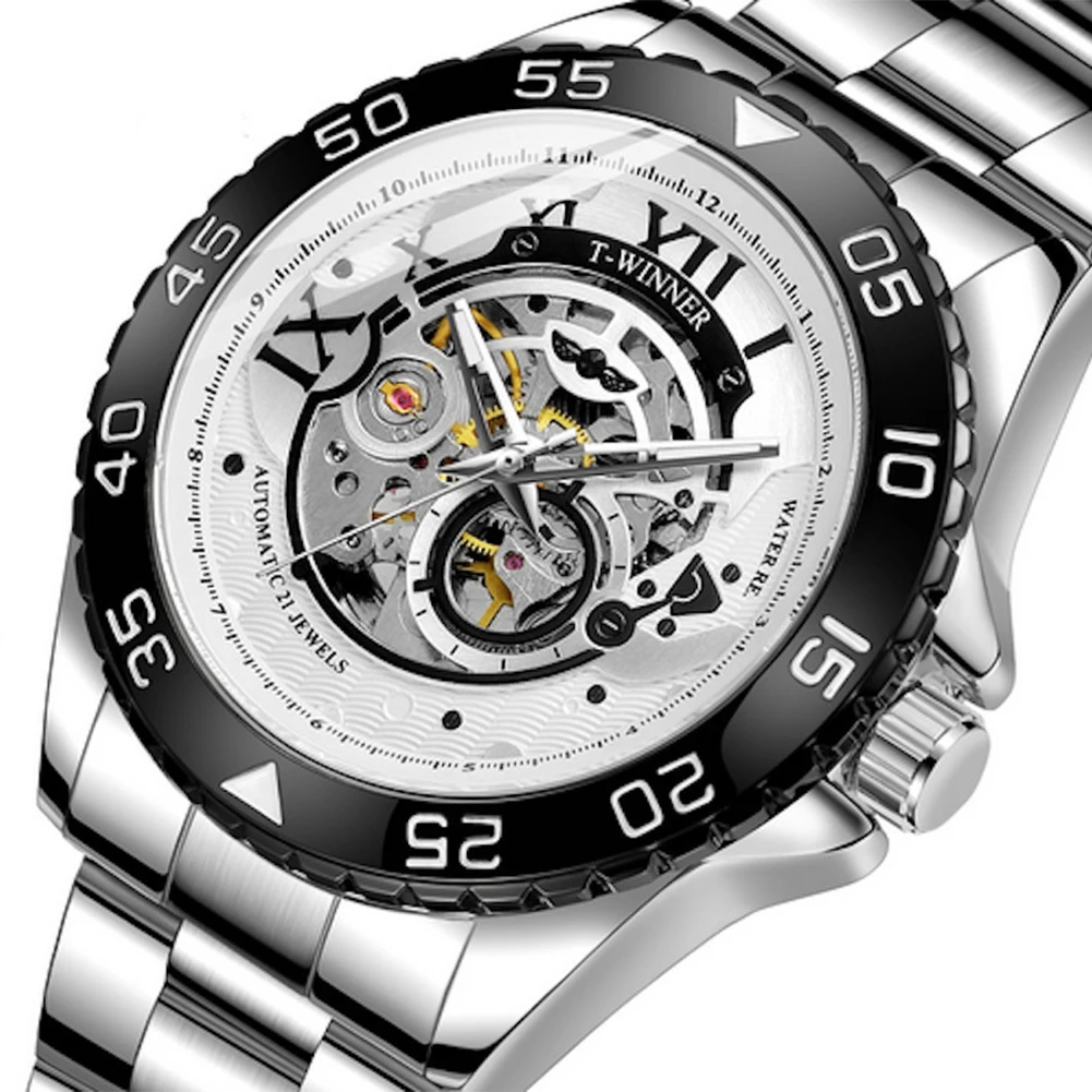 

Luxury Stainless Steel Mechanical Self-Wind Men Watches Skeleton Round Dial Automatic Mechanical Folding Clasp Man Clock