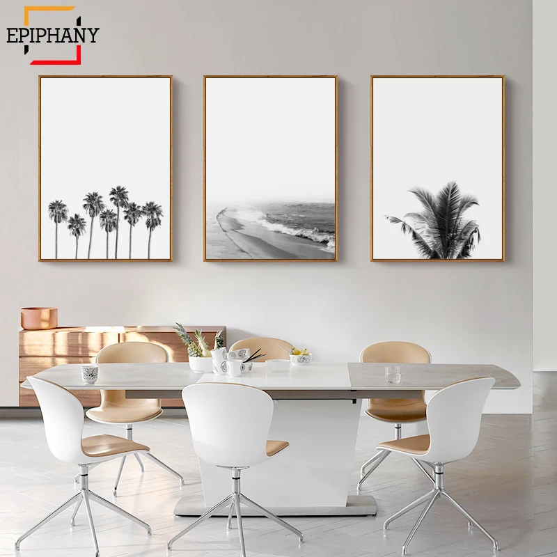 Современные Настенные принты постер с черно-белым принтом океана и пляжа