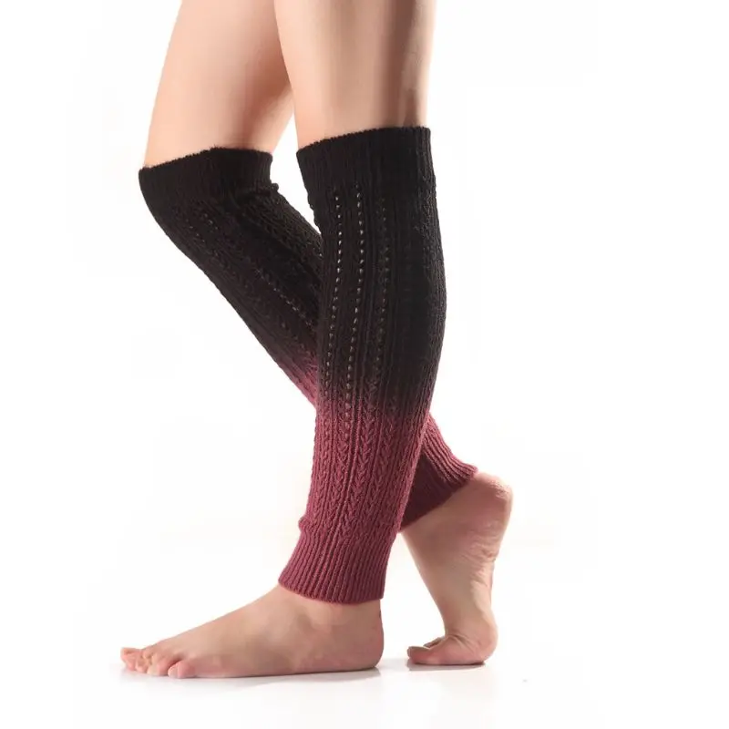 Женские зимние вязаные длинные гетры градиентного цвета для девочек носки без