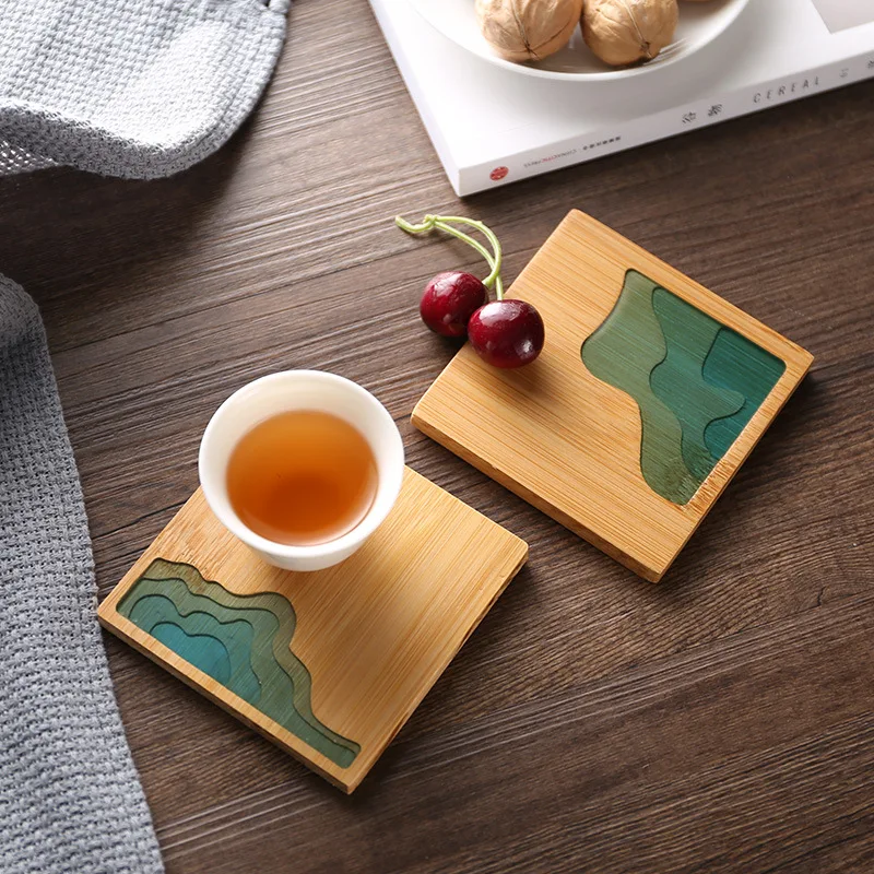 

Creative Epoxy Resin Bamboo Round Tea Coaster Cup Holder Heat Insulation Pad Kitchen Non-slip Placemat Tableware