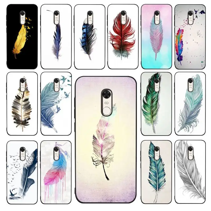 

MaiYaCa Lovely Colorful Feathers Phone Case for Redmi 5 6 7 8 9 A 5plus K20 4X 6 cover